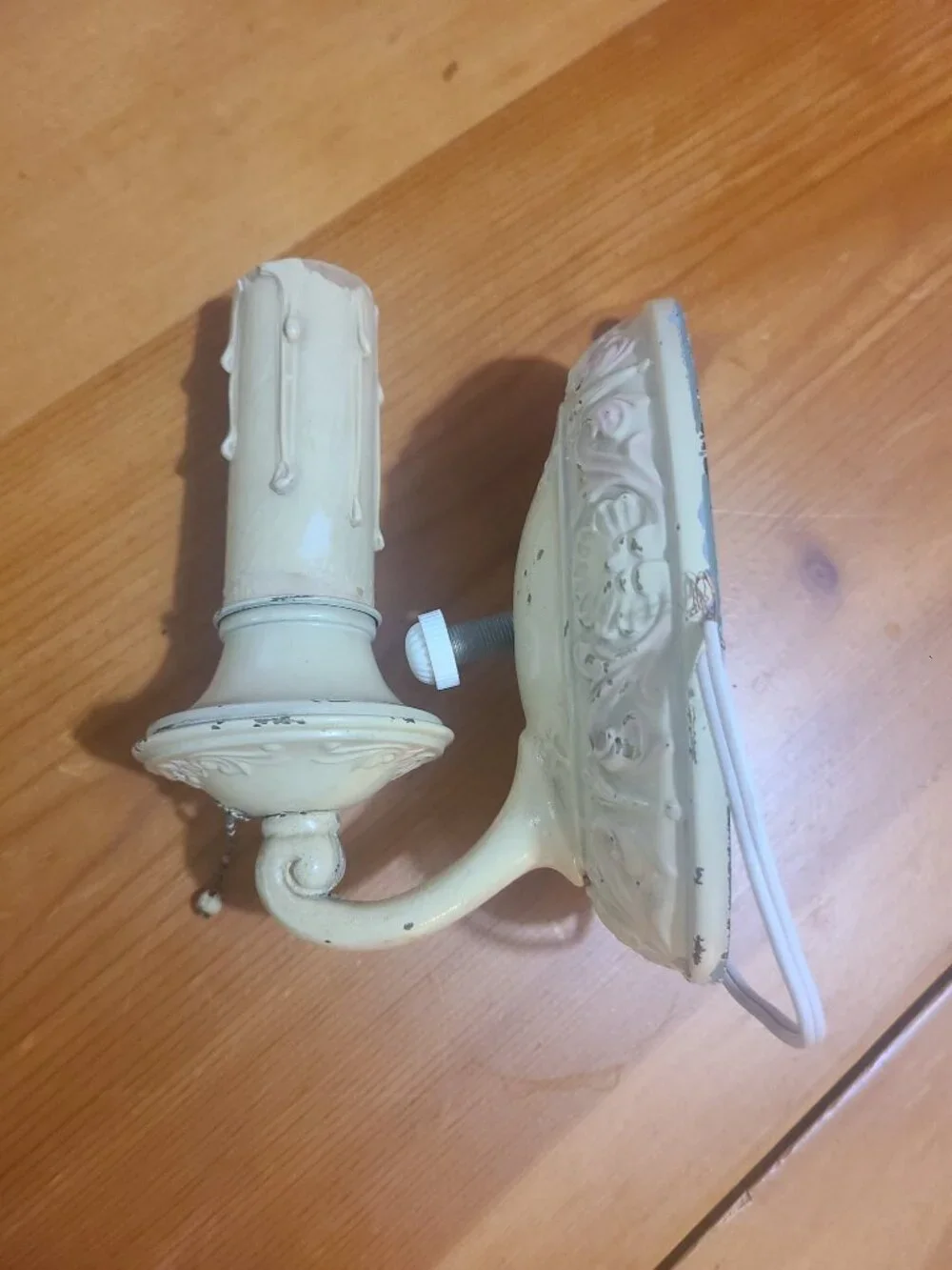 1920's Victorian / Art Deco Wall Sconce Antique White Pull Chain Wall Mount